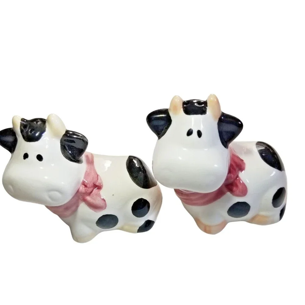 Moo Cow Salt & Pepper Shaker Set Rustic Farmhouse CHIC Ceramic Cottage Core